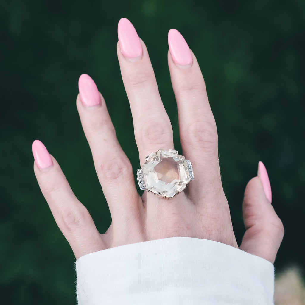 Retro Citrine Hexagon Ring - Lost Owl Jewelry