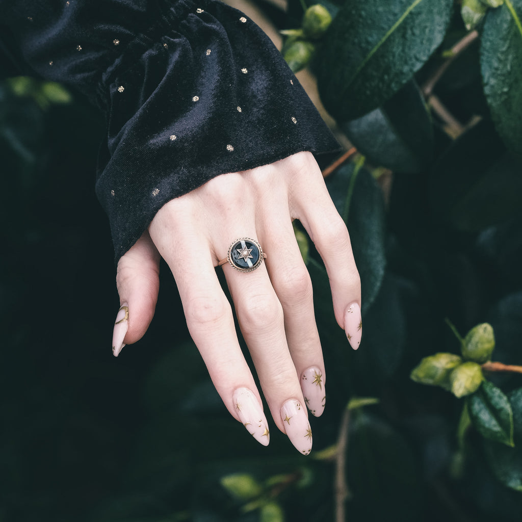 Victorian Banded Agate Star Ring - Lost Owl Jewelry