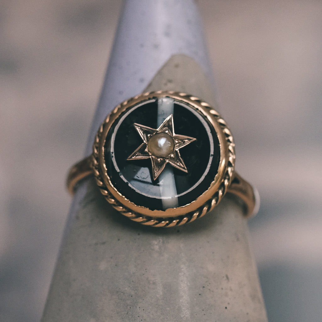 Victorian Banded Agate Star Ring - Lost Owl Jewelry