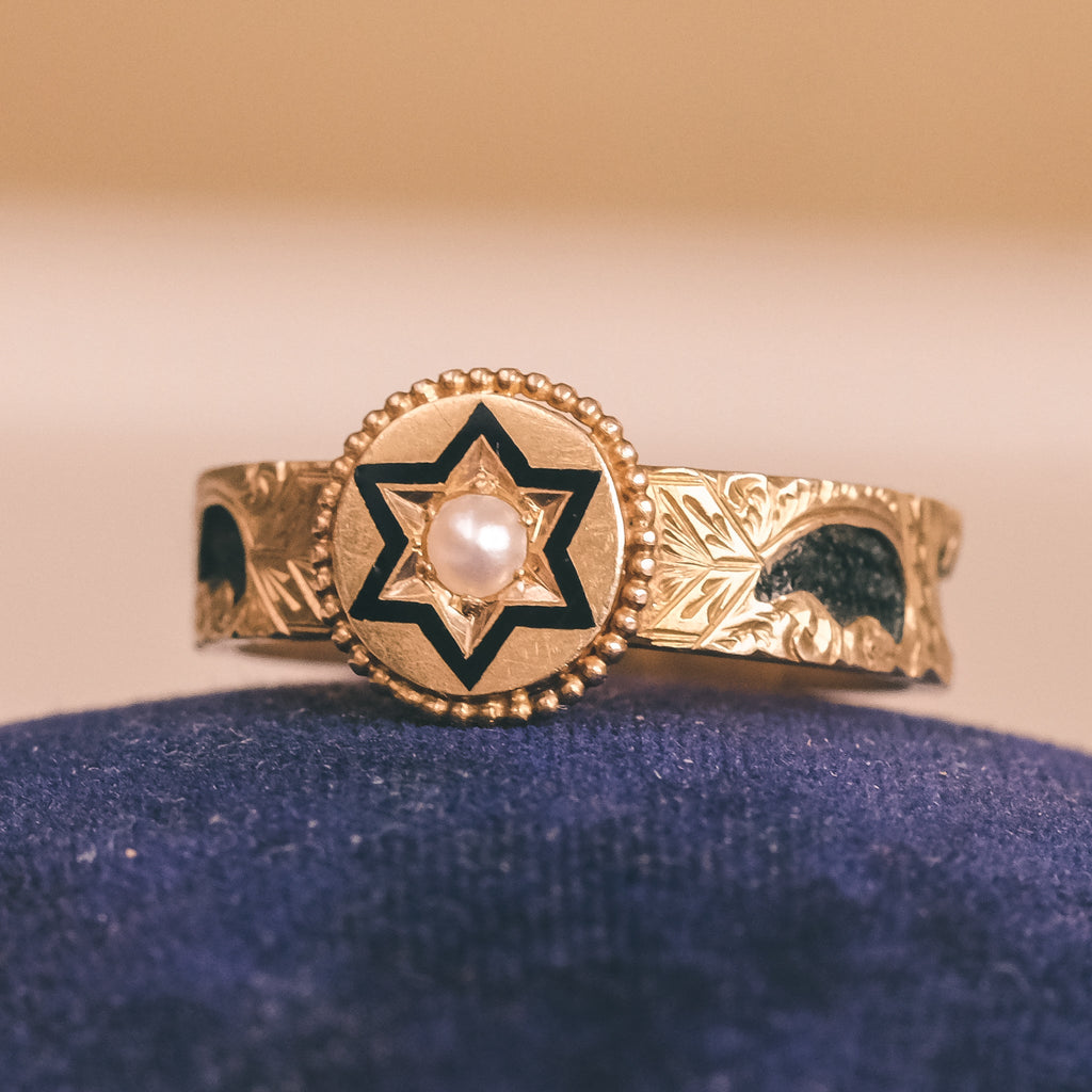 Victorian Black Star Mourning Ring - Lost Owl Jewelry