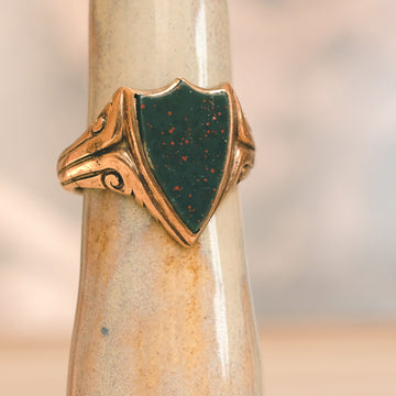 Victorian Bloodstone Shield Signet Ring - Lost Owl Jewelry