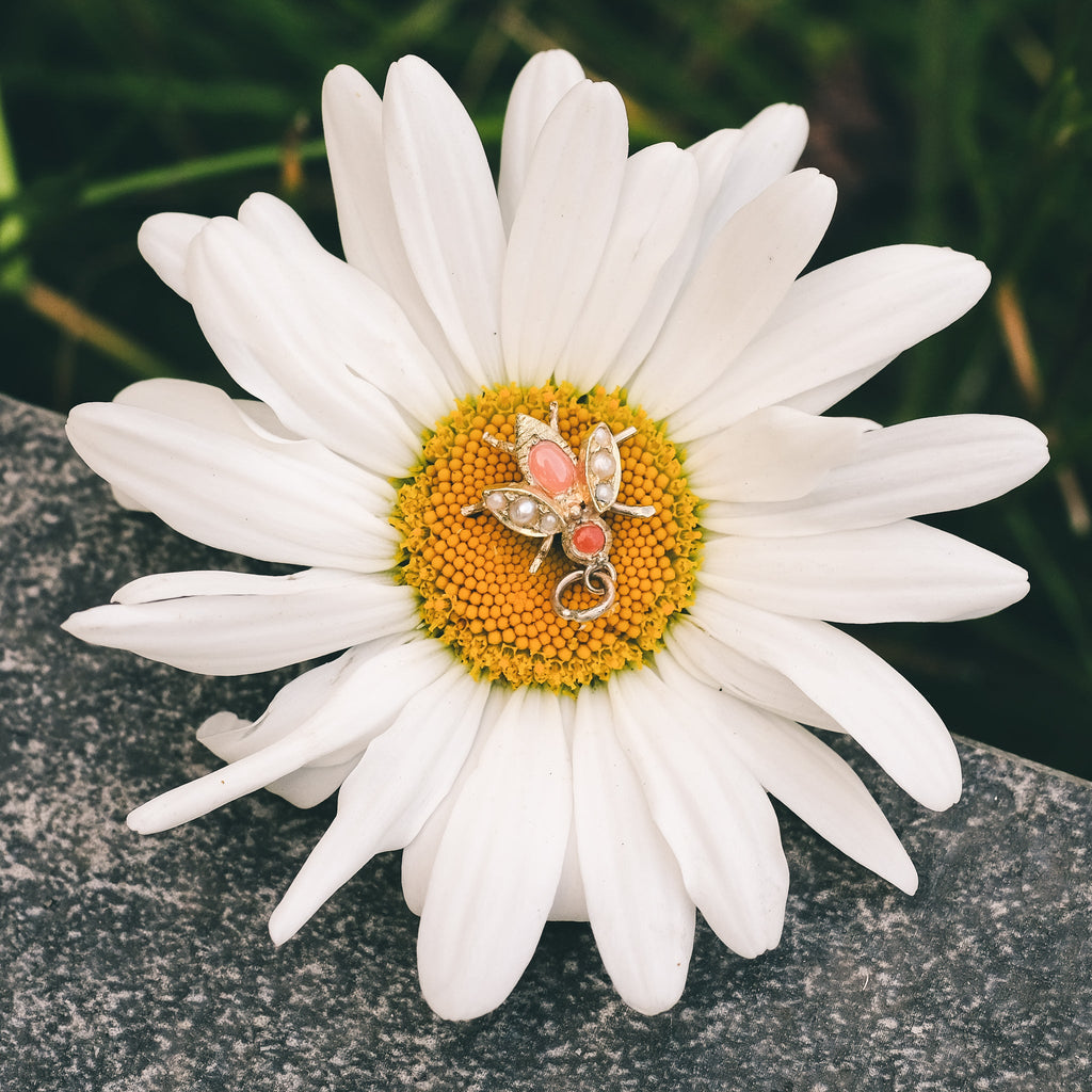 Victorian Coral & Pearl Bee Charm - Lost Owl Jewelry
