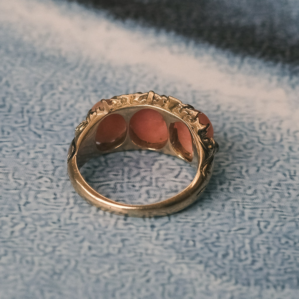 Victorian Coral Three-Stone Ring - Lost Owl Jewelry