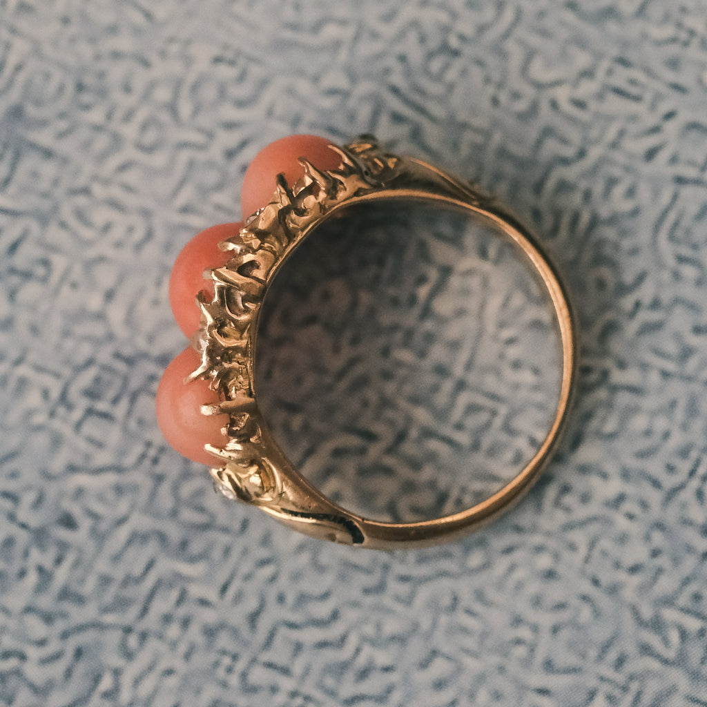 Victorian Coral Three-Stone Ring - Lost Owl Jewelry