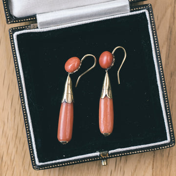 Victorian Coral Torpedo Earrings - Lost Owl Jewelry
