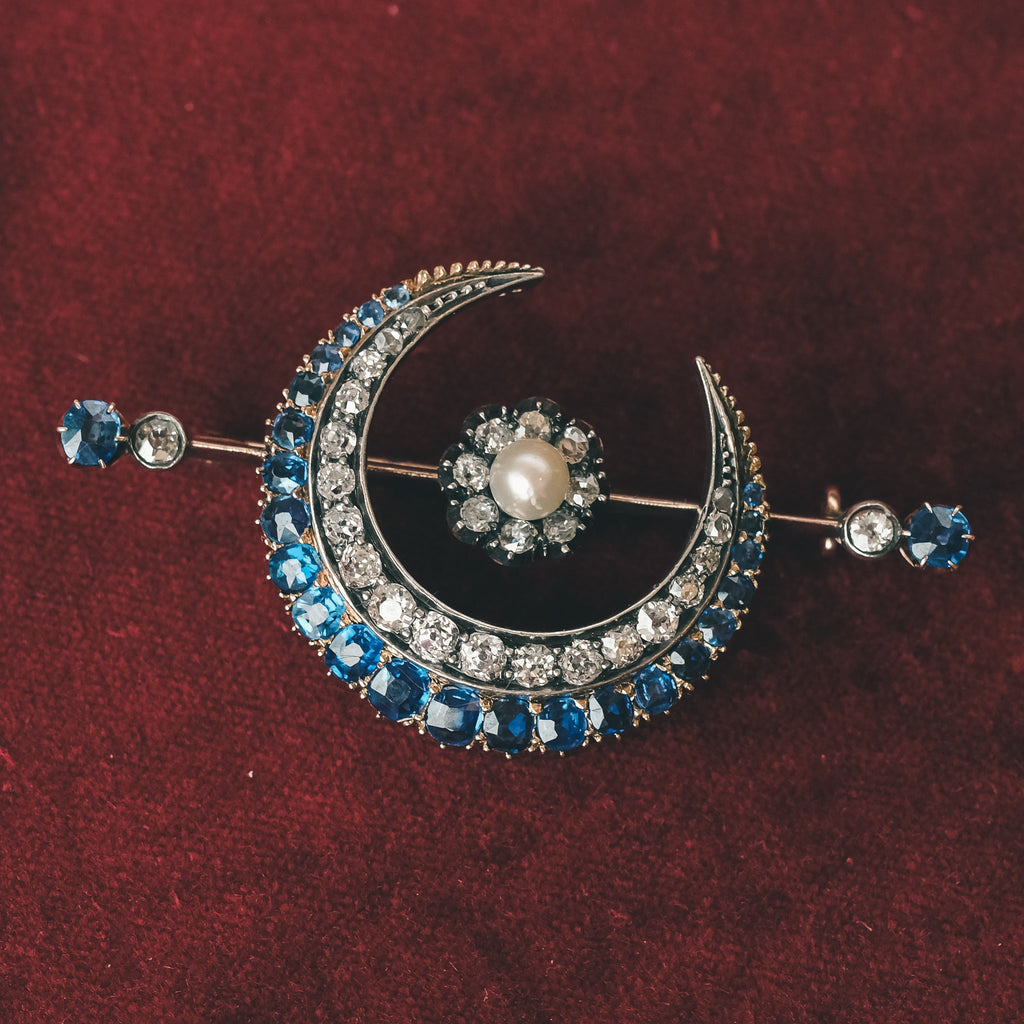 Victorian Crescent Moon & Star Brooch - Lost Owl Jewelry