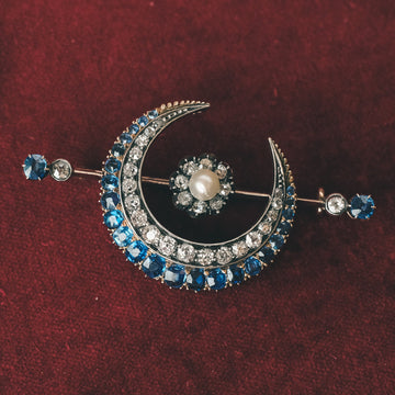 Victorian Crescent Moon & Star Brooch - Lost Owl Jewelry