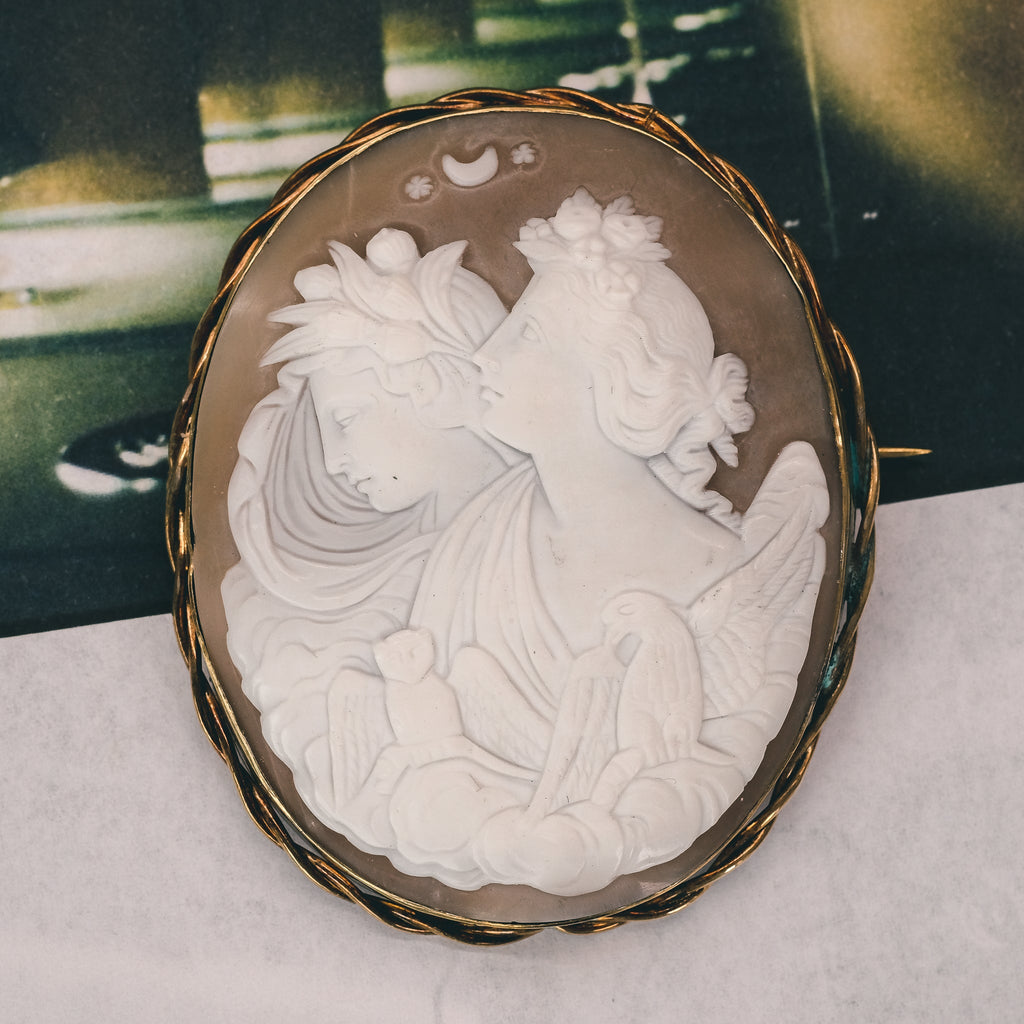 Victorian "Day & Night" Cameo Brooch - Lost Owl Jewelry