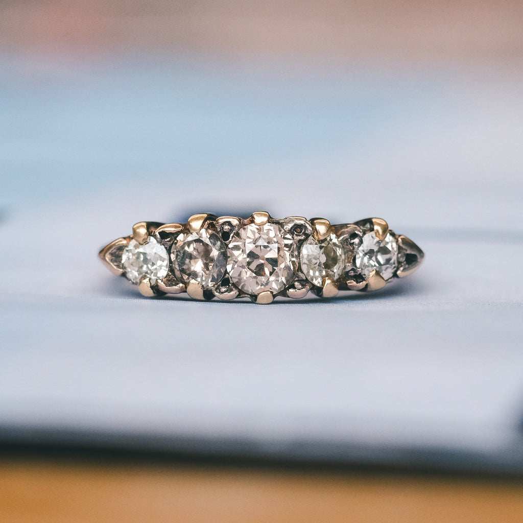 Victorian Earthy Diamond Boat Ring - Lost Owl Jewelry