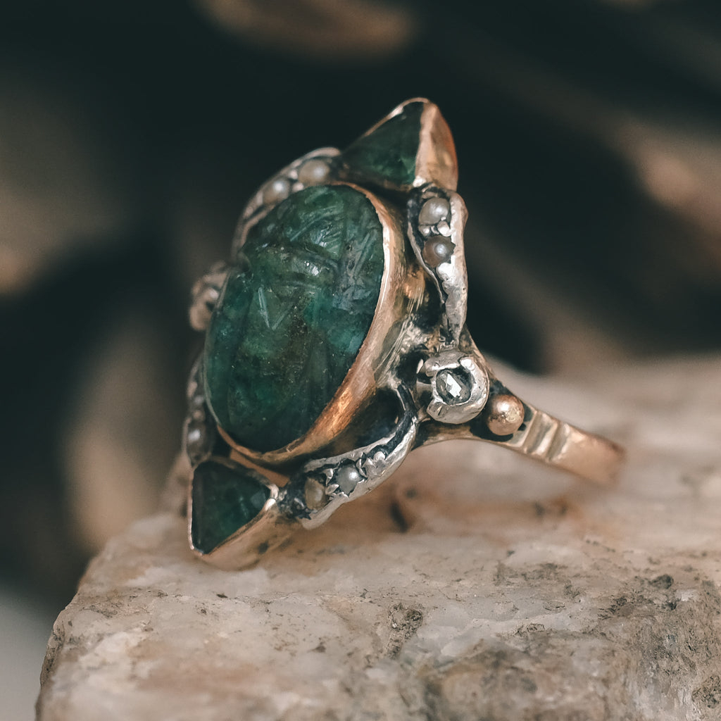 Victorian Emerald Scarab Ring - Lost Owl Jewelry