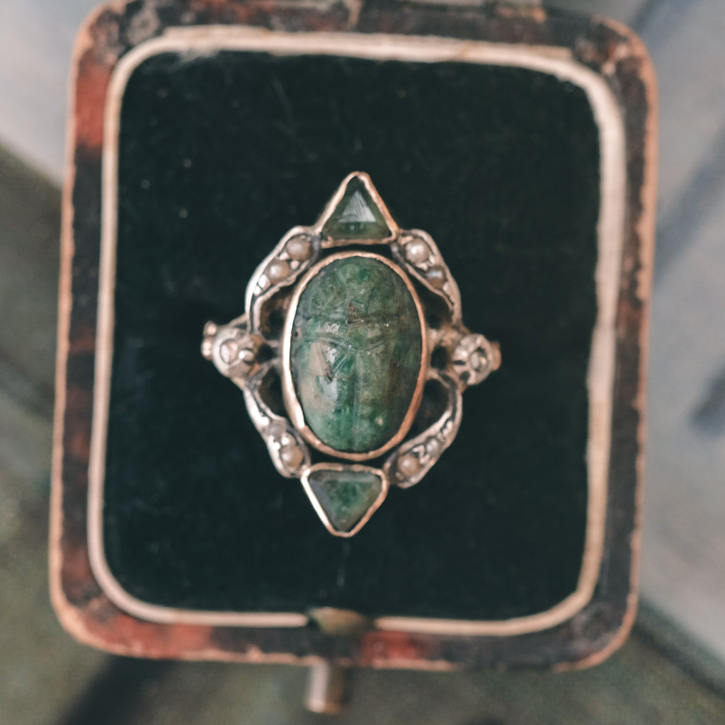 Victorian Emerald Scarab Ring - Lost Owl Jewelry