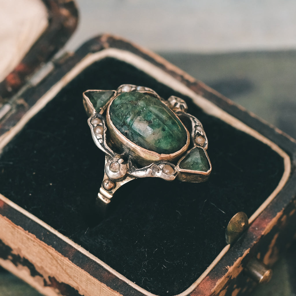 Victorian Emerald Scarab Ring - Lost Owl Jewelry