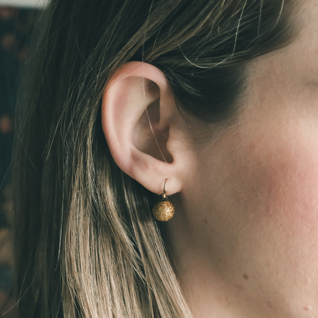 Victorian Engraved Ball Earrings - Lost Owl Jewelry