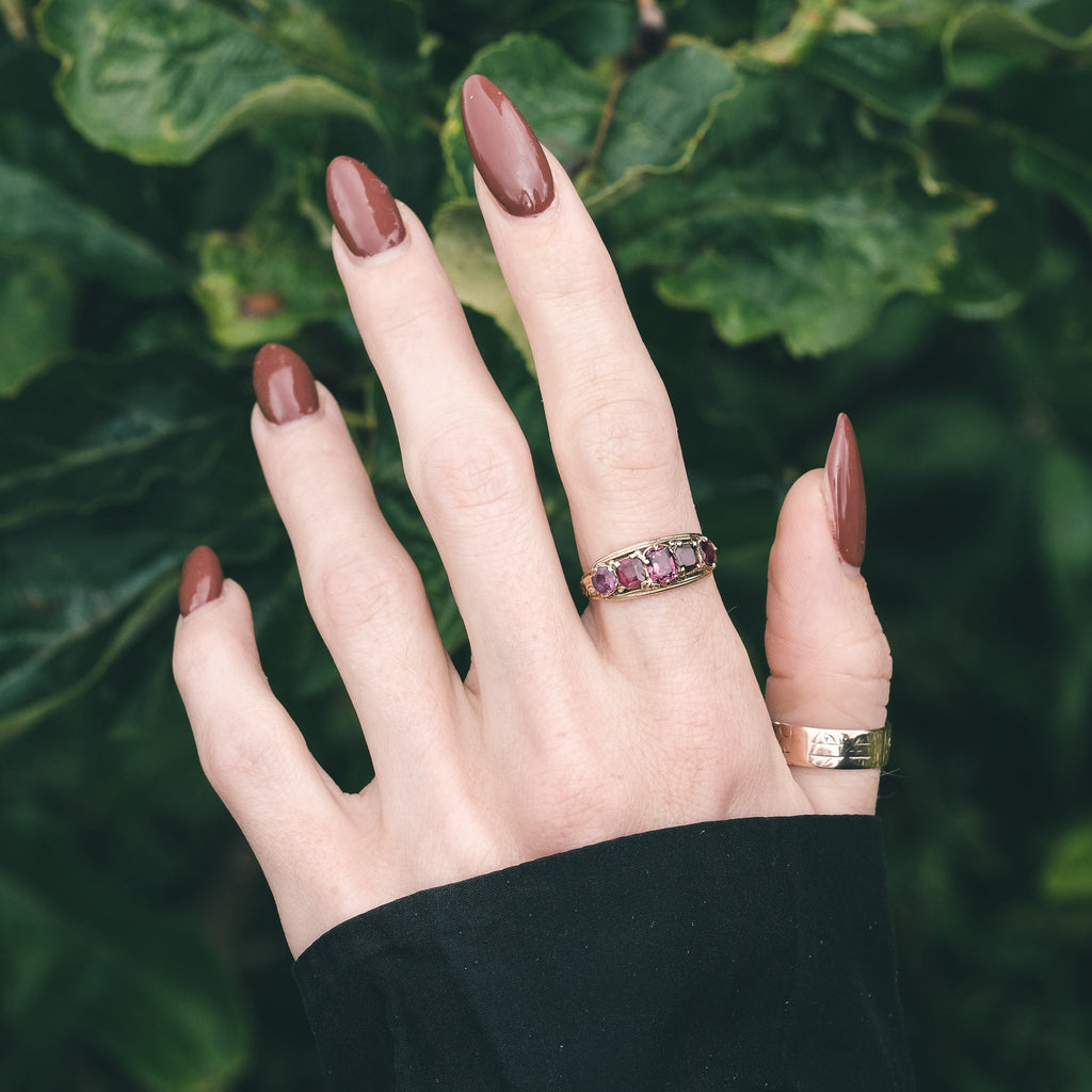 Victorian Garnet Half-Hoop Ring - Lost Owl Jewelry