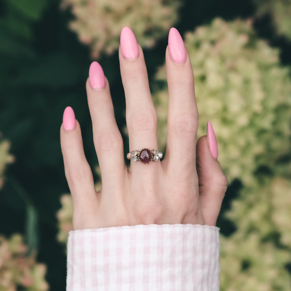 Victorian Garnet & Moonstone Ring - Lost Owl Jewelry