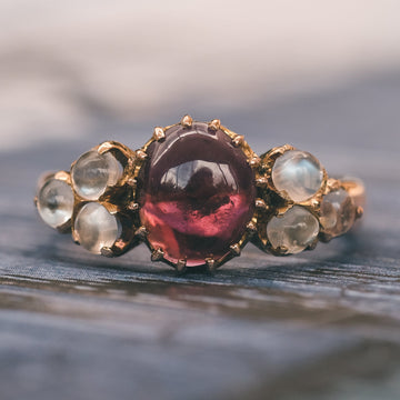 Victorian Garnet & Moonstone Ring - Lost Owl Jewelry
