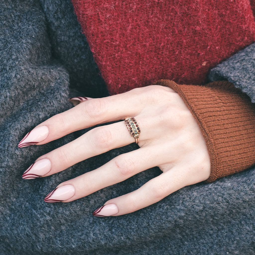 Victorian Garnet & Pearl Triple Row Ring - Lost Owl Jewelry