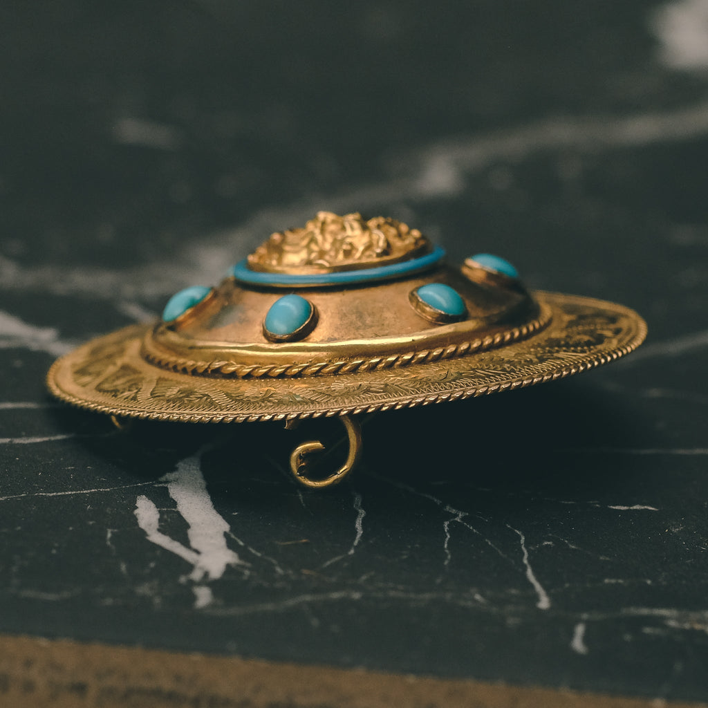 Victorian Gold Aegis Brooch - Lost Owl Jewelry