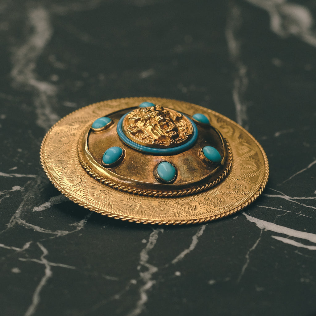 Victorian Gold Aegis Brooch - Lost Owl Jewelry