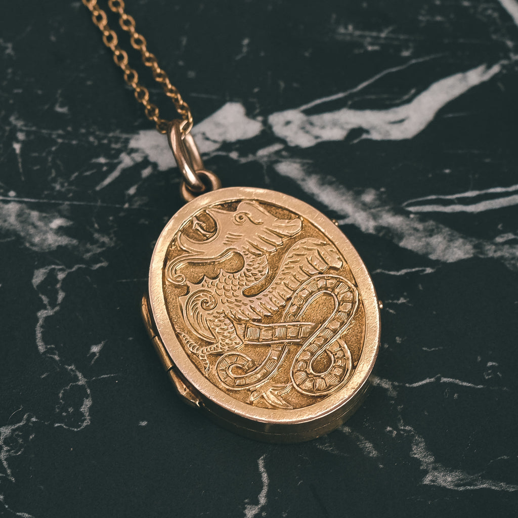 Victorian Gold Wyvern Locket - Lost Owl Jewelry