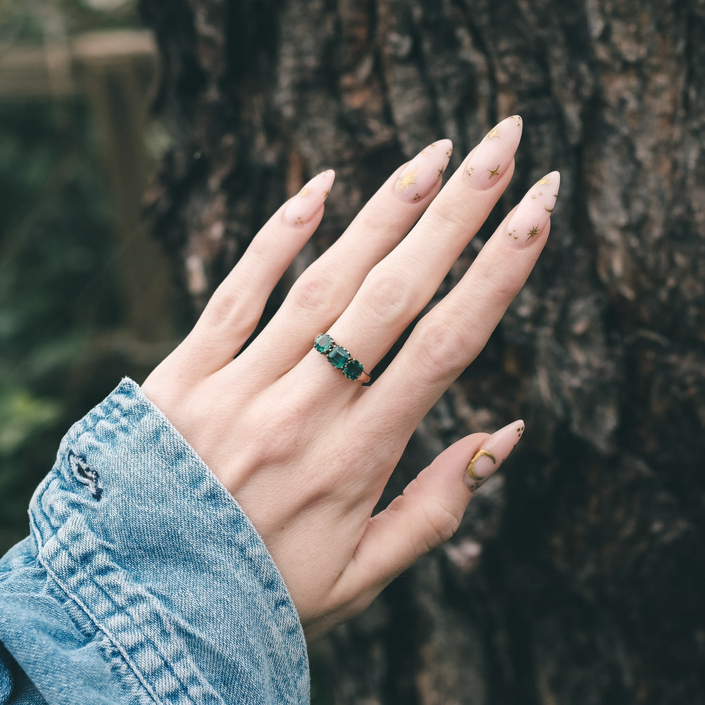 Victorian Green Paste Trilogy Ring - Lost Owl Jewelry