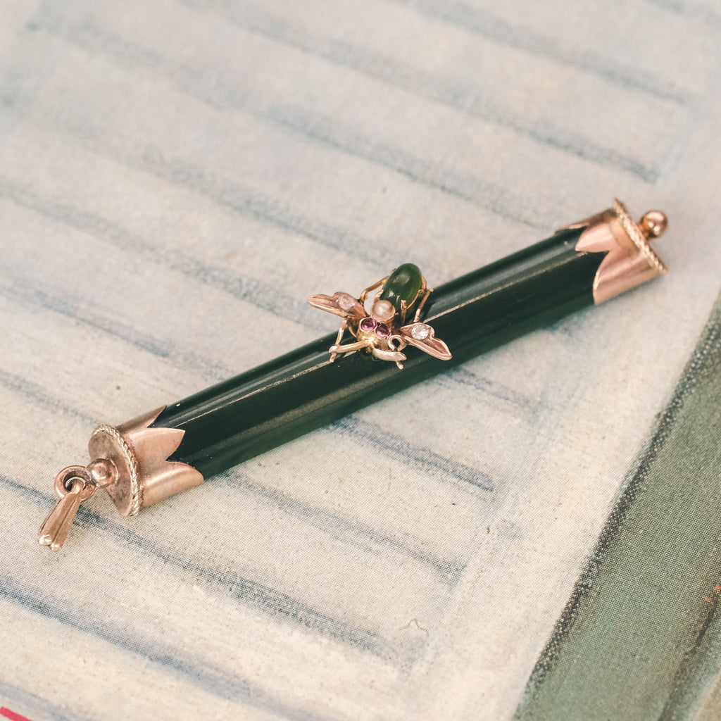 Victorian Jade Rod Bug Pendant - Lost Owl Jewelry