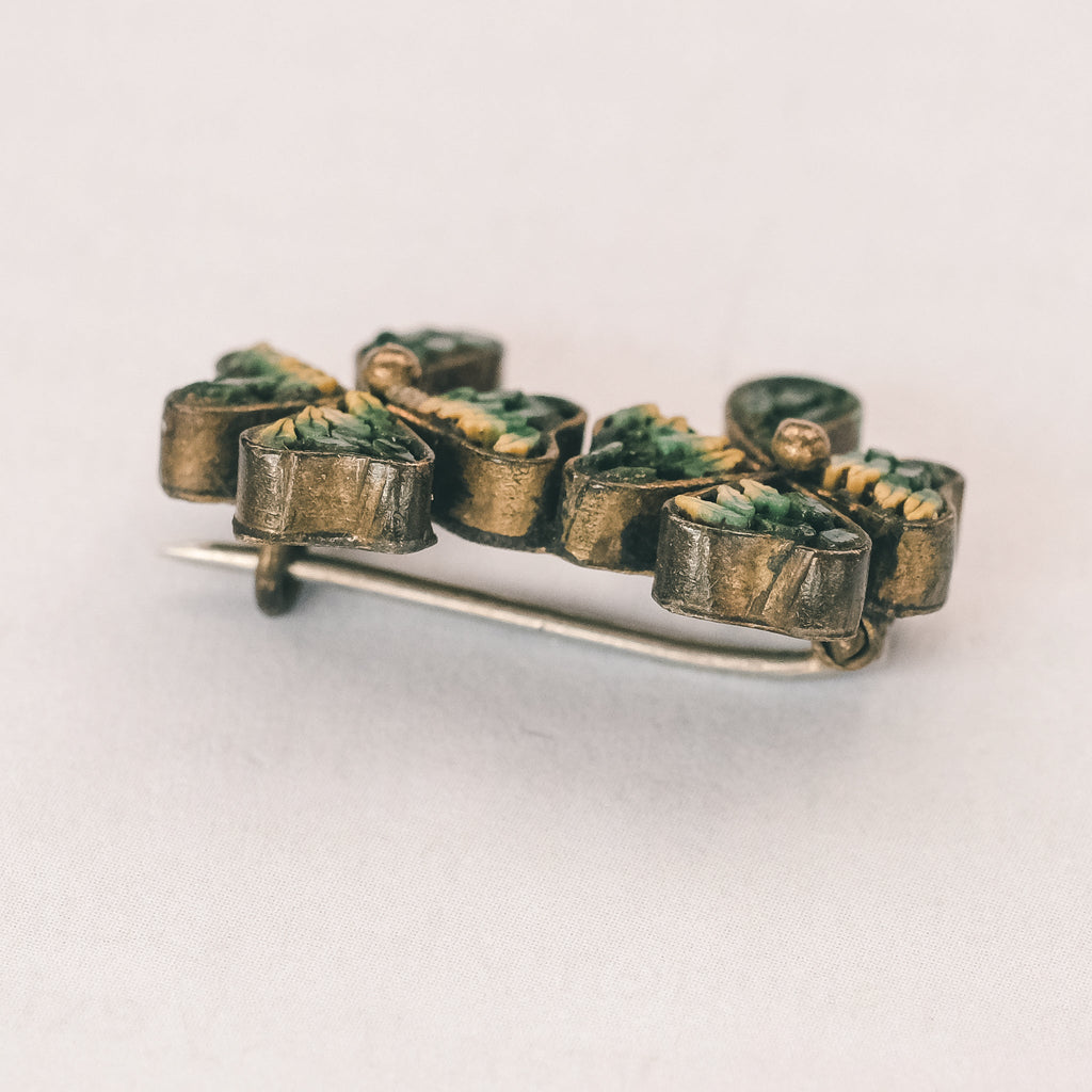 Victorian Micromosaic Shamrocks Brooch - Lost Owl Jewelry