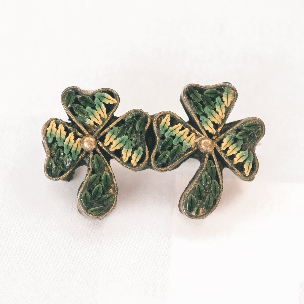 Victorian Micromosaic Shamrocks Brooch - Lost Owl Jewelry