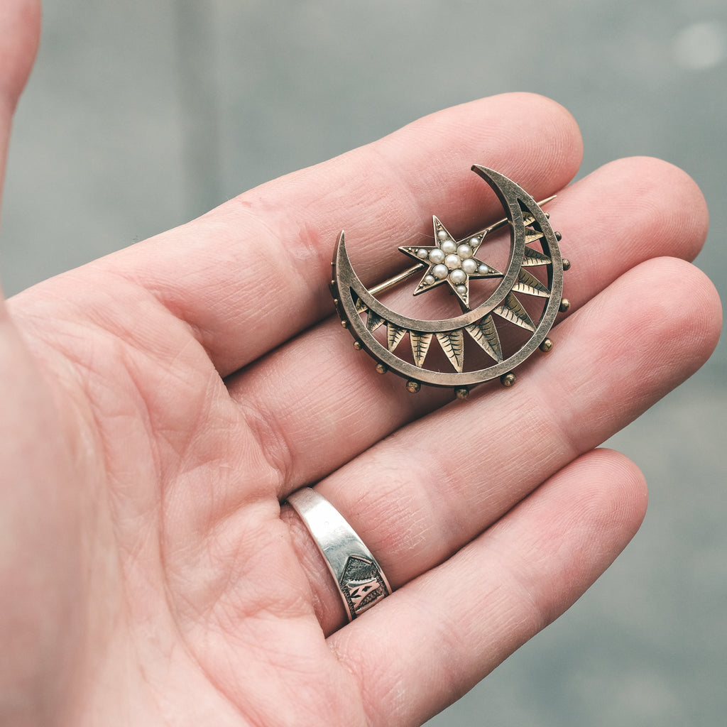 Victorian Moon & Star Brooch - Lost Owl Jewelry