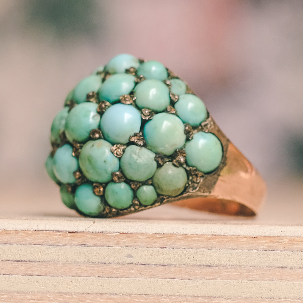 Victorian Pavé Turquoise Bombé Ring - Lost Owl Jewelry