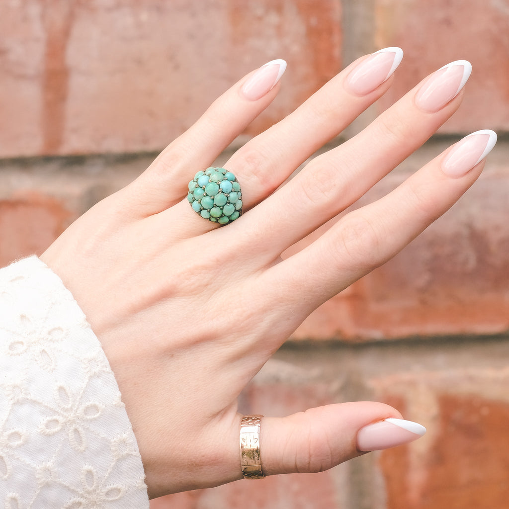 Victorian Pavé Turquoise Bombé Ring - Lost Owl Jewelry