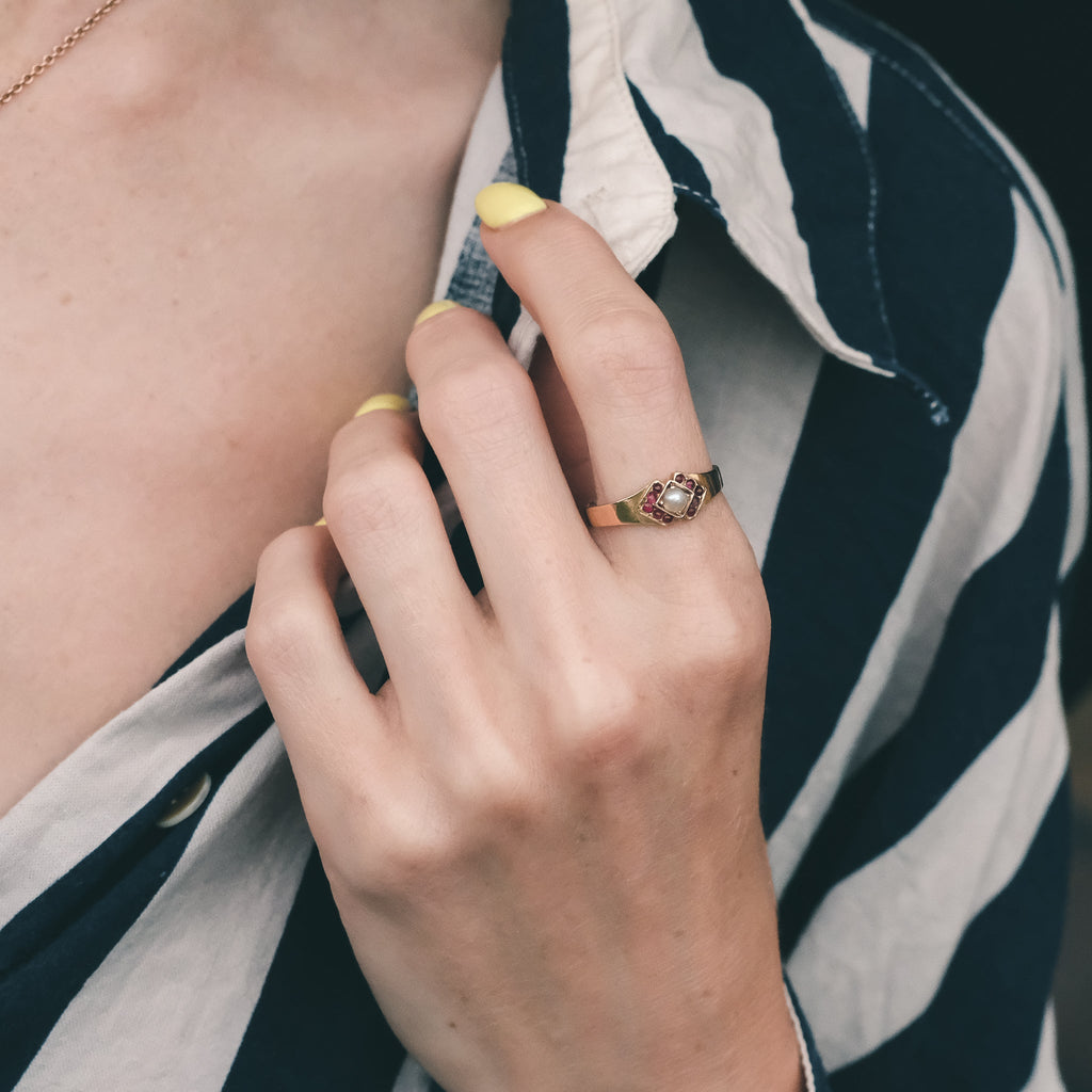 Victorian Pearl Chevrons Ring - Lost Owl Jewelry