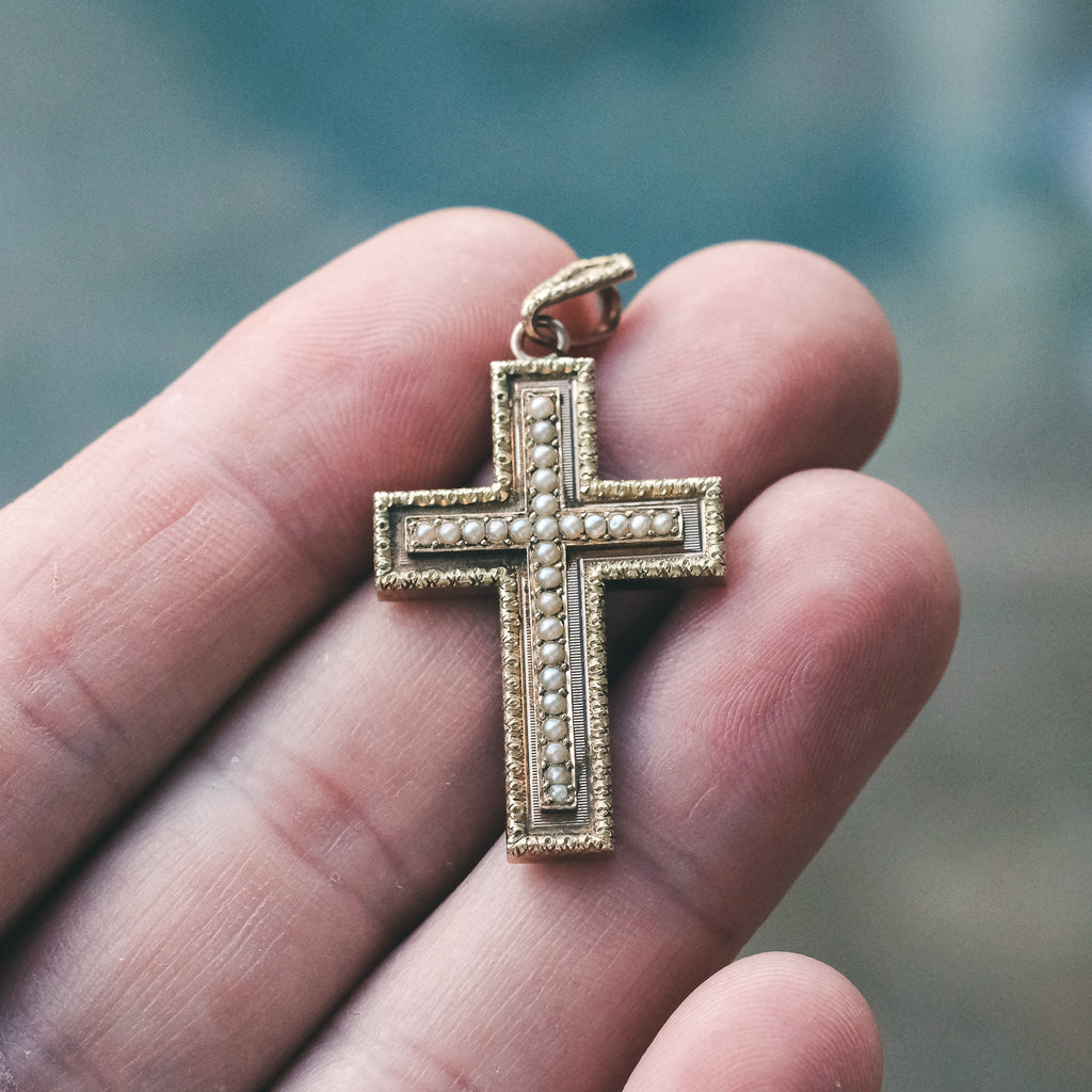Victorian Pearl Cross Pendant - Lost Owl Jewelry