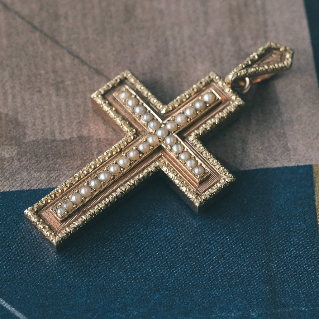 Victorian Pearl Cross Pendant - Lost Owl Jewelry