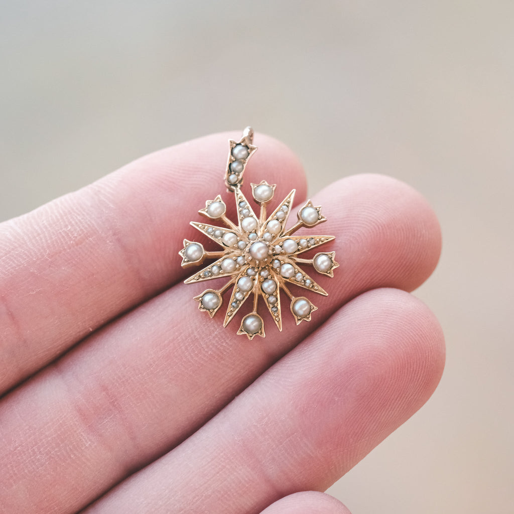 Victorian Pearl Snowflake Pendant - Lost Owl Jewelry