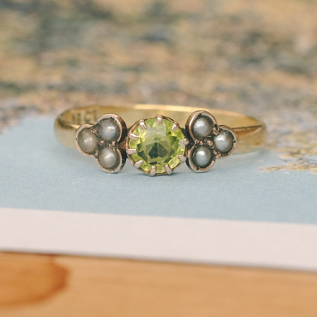 Victorian Peridot Trefoils Ring - Lost Owl Jewelry