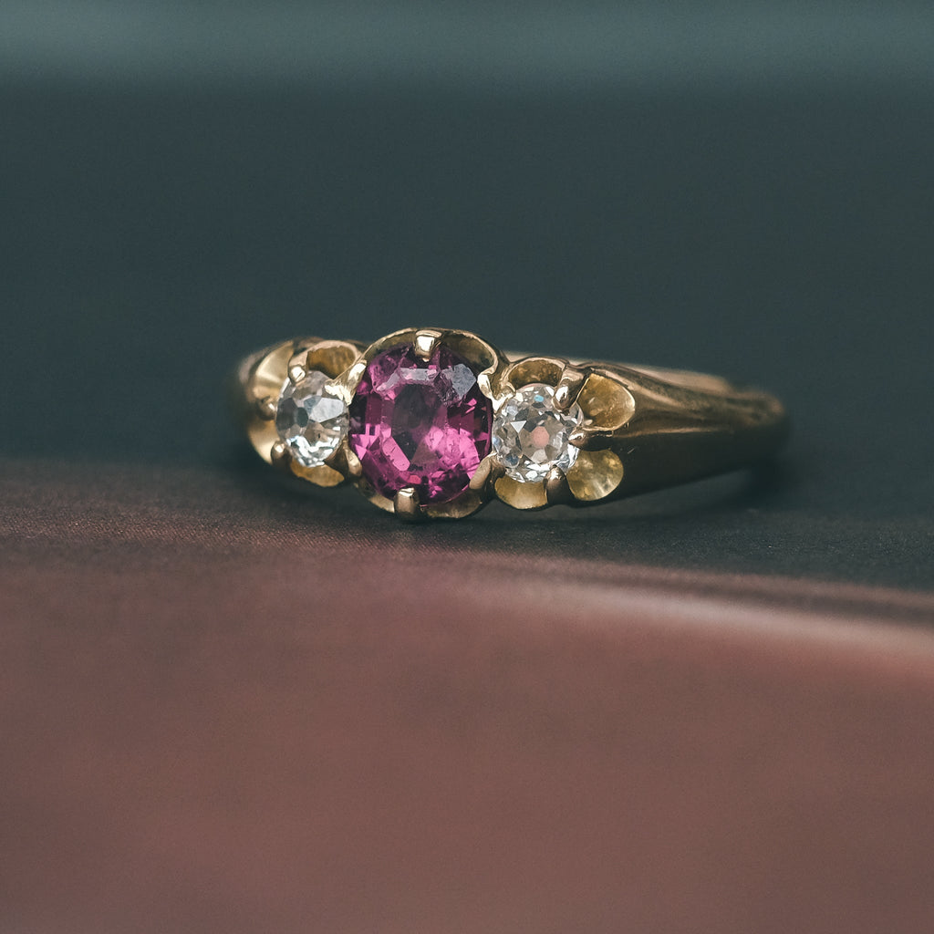 Victorian Pink Garnet Belcher Ring - Lost Owl Jewelry