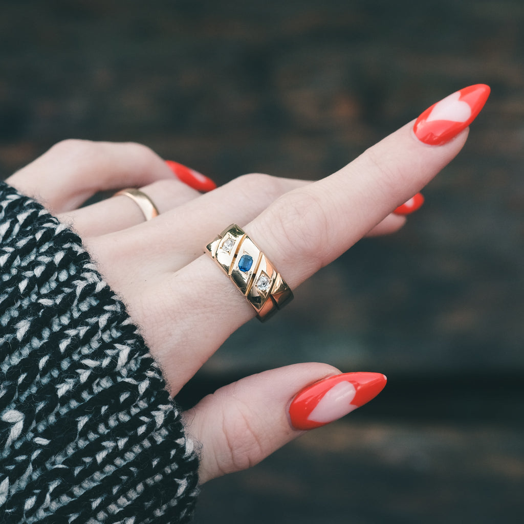 Victorian Sapphire & Diamond Cigar Band - Lost Owl Jewelry