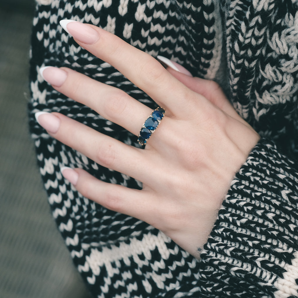 Victorian Sapphire Half-Hoop Ring - Lost Owl Jewelry