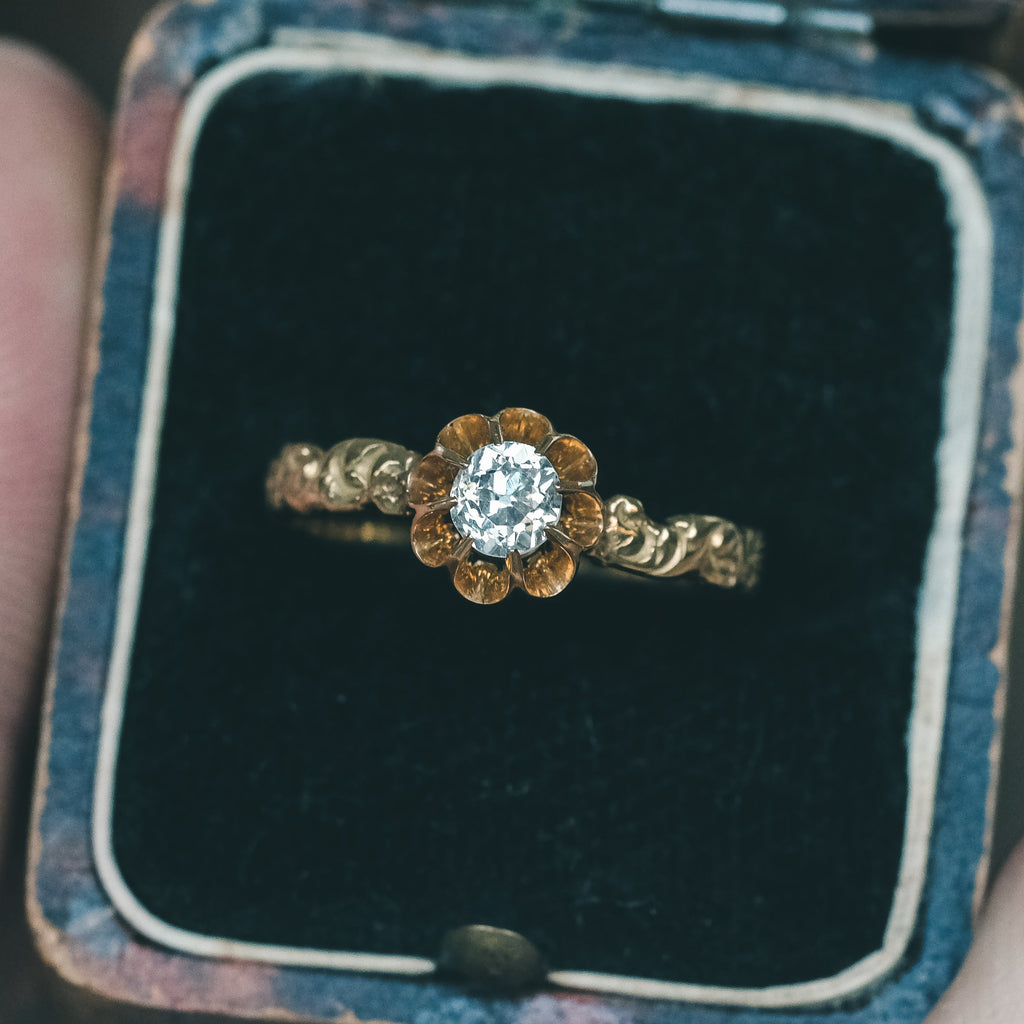 Victorian Scalloped Diamond Solitaire Ring - Lost Owl Jewelry