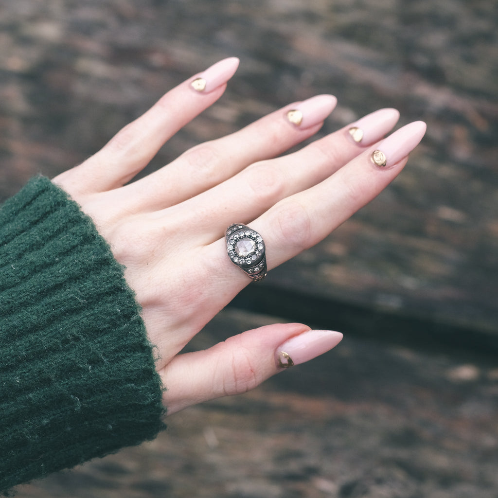 Victorian Sci-Fi Diamond Ring - Lost Owl Jewelry