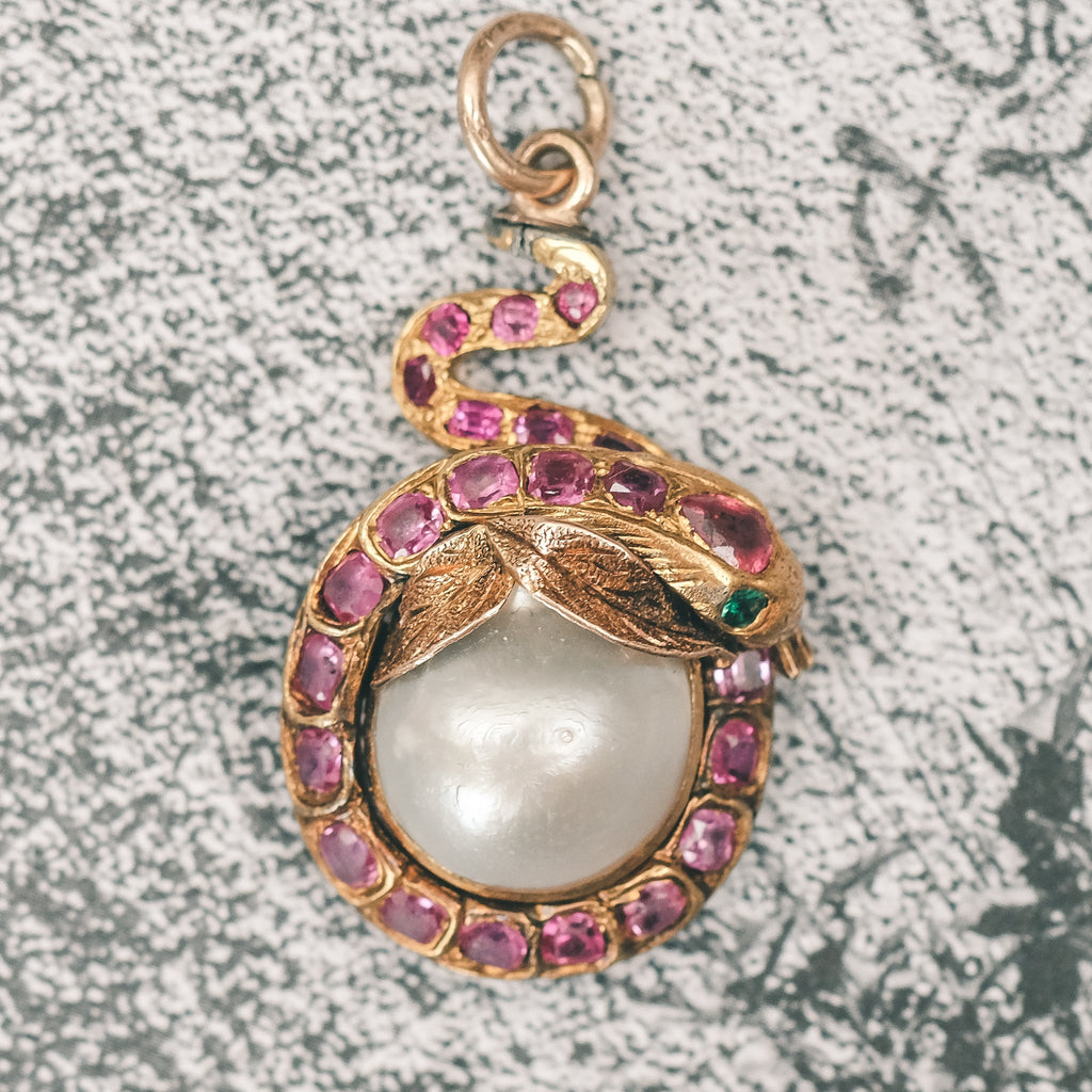Victorian Serpent & Pearl Pendant - Lost Owl Jewelry