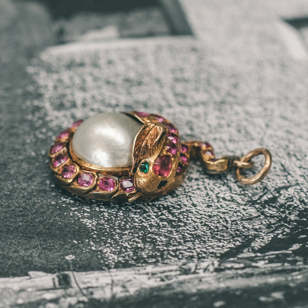 Victorian Serpent & Pearl Pendant - Lost Owl Jewelry