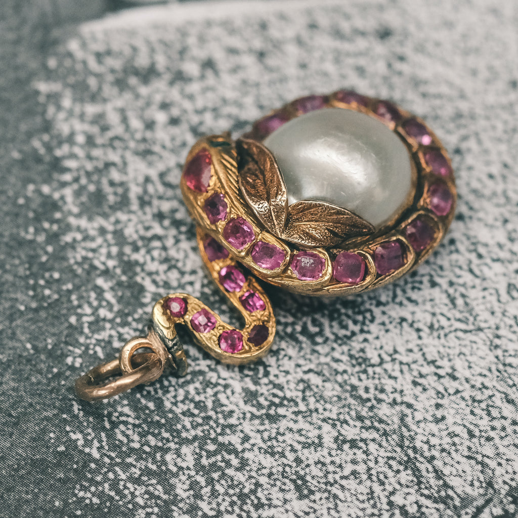 Victorian Serpent & Pearl Pendant - Lost Owl Jewelry
