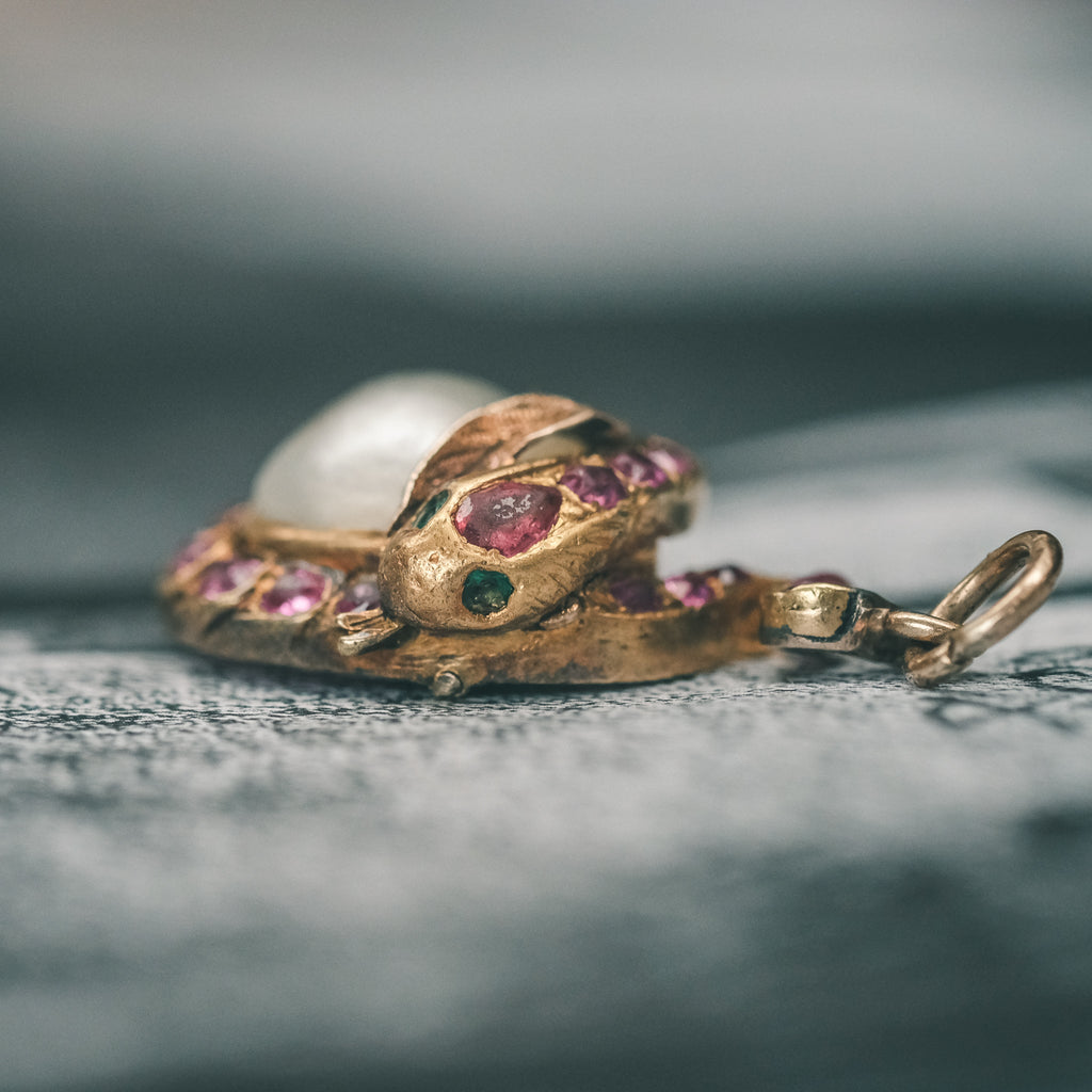 Victorian Serpent & Pearl Pendant - Lost Owl Jewelry