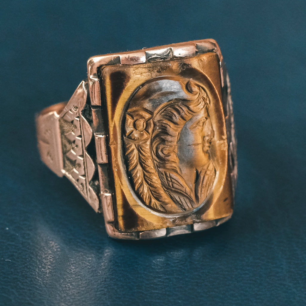 Victorian Tiger's Eye "Flora" Cameo Ring - Lost Owl Jewelry