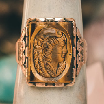 Victorian Tiger's Eye "Flora" Cameo Ring - Lost Owl Jewelry