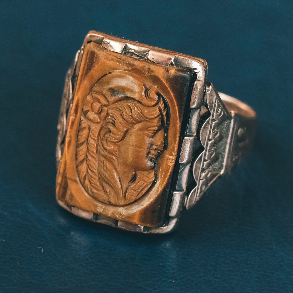 Victorian Tiger's Eye "Flora" Cameo Ring - Lost Owl Jewelry