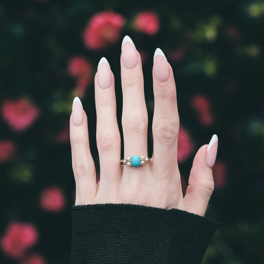 Victorian Turquoise & Pearl Ring - Lost Owl Jewelry