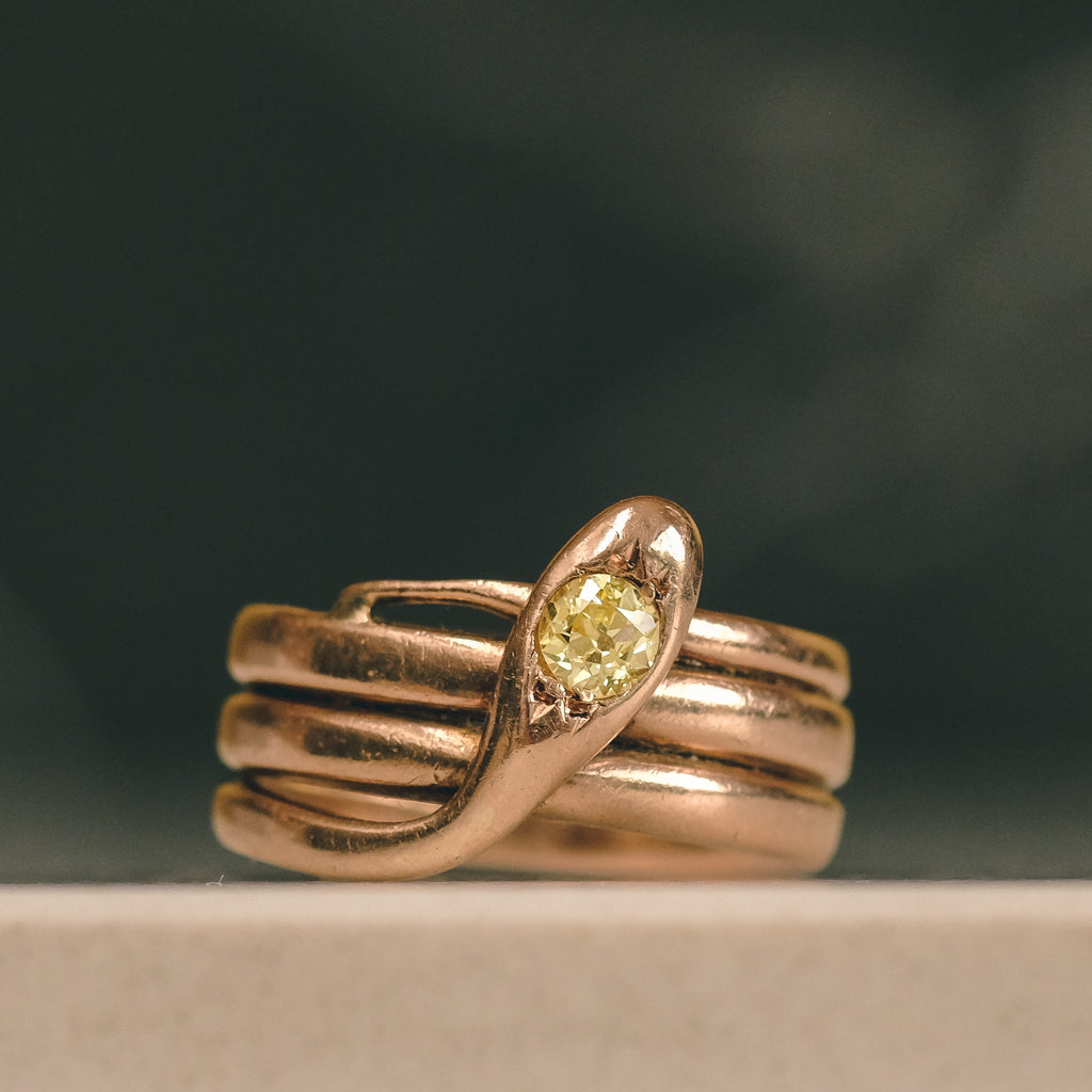 Victorian Yellow Diamond Coiled Snake Ring - Lost Owl Jewelry